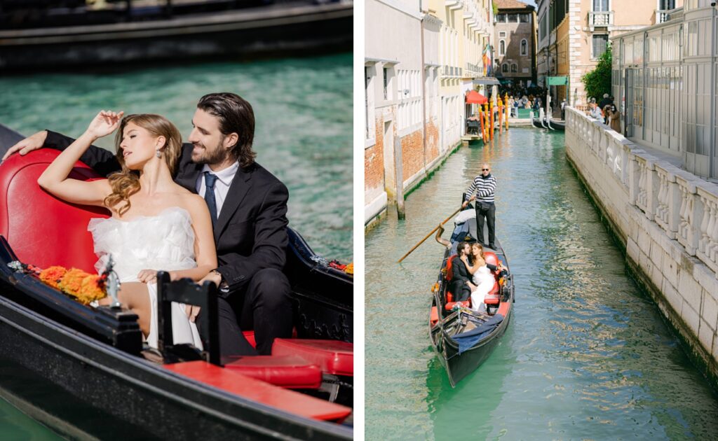 Bride and Groom in gondola on the Grand Canal in Venice