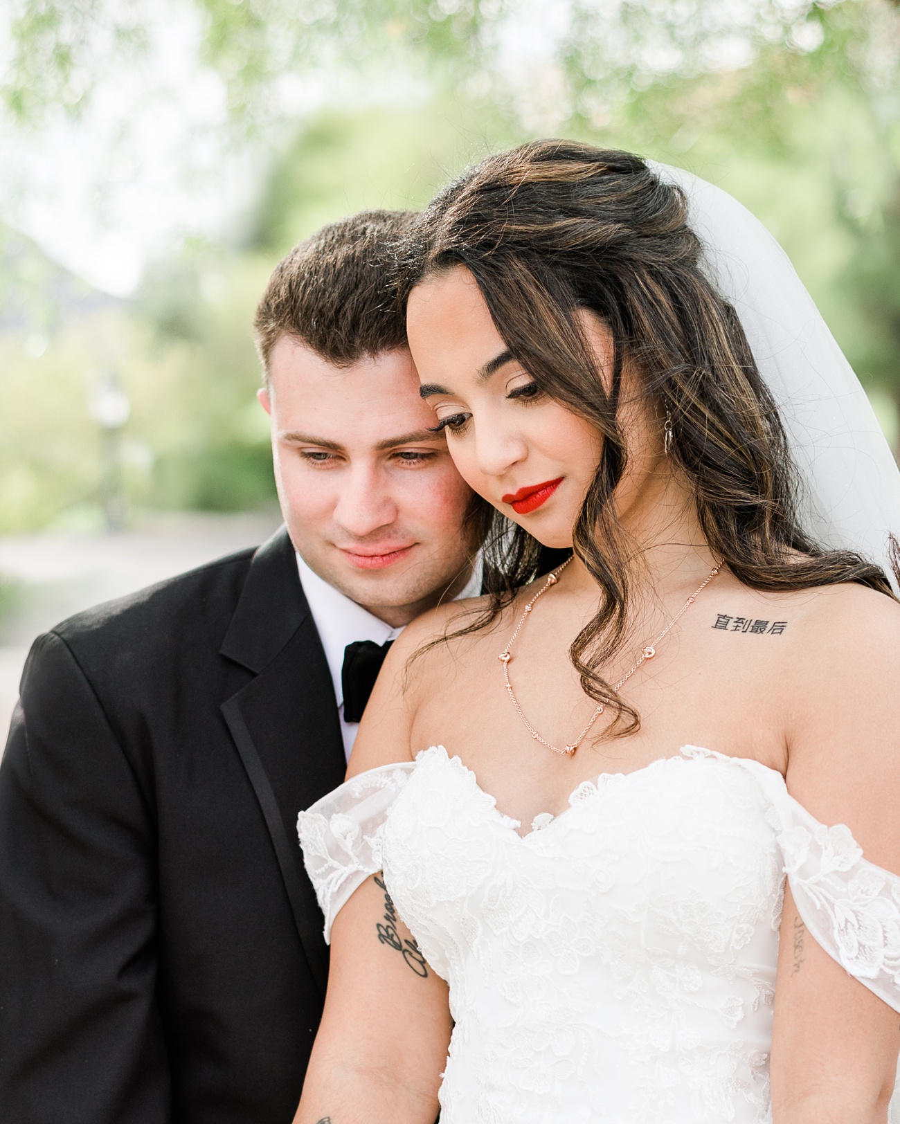 closeup of bride and groom at Spring Wedding at McCormick Ranch