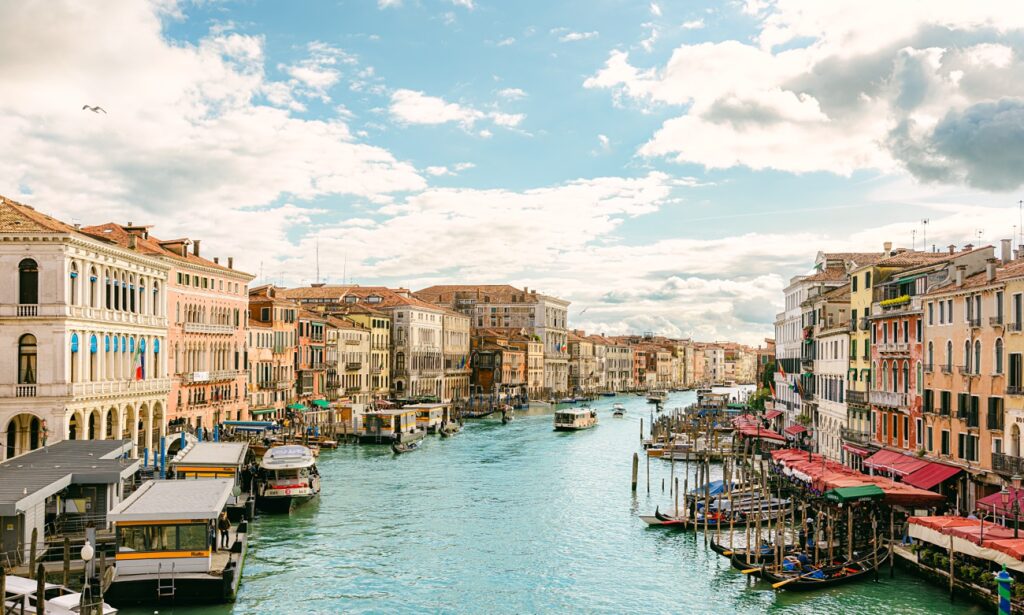 Stunning daytime view from the Rialto Bridge, Venice Italy